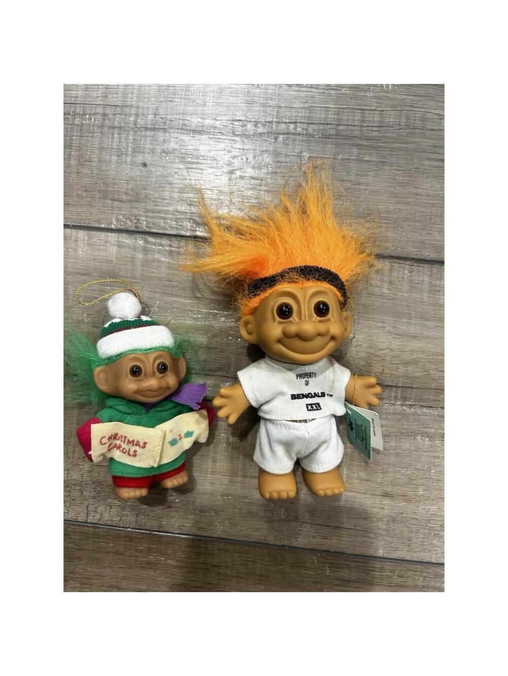 Vintage 90s Russ Troll Doll Christmas Caroler Bengals Good Luck NFL Tag
